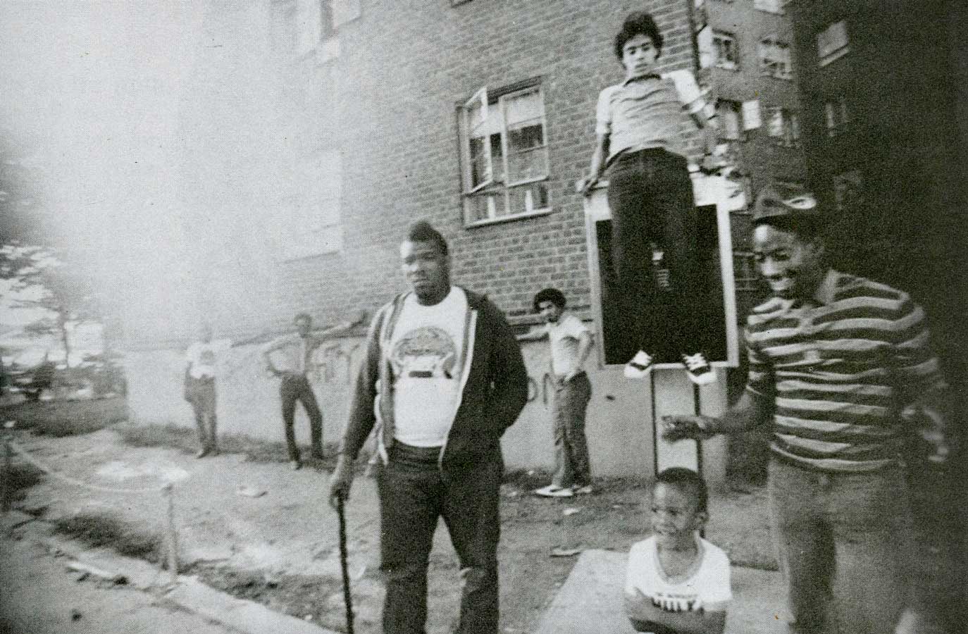Afrika Bambaataa at Bronx River Project (1982) from Steven Hager, Hip Hop: the Illustrated History of Break Dancing, Rap Music, and Graffiti